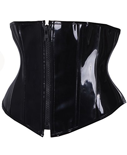 SAYFUT Black PVC Leather Steampunk Gothic Wasit Trainer Underbust Corset Bustier - Black - Medium