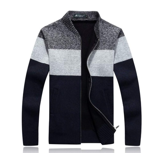 Mens Color Block Zipper Cardigan - Dark Gray / M