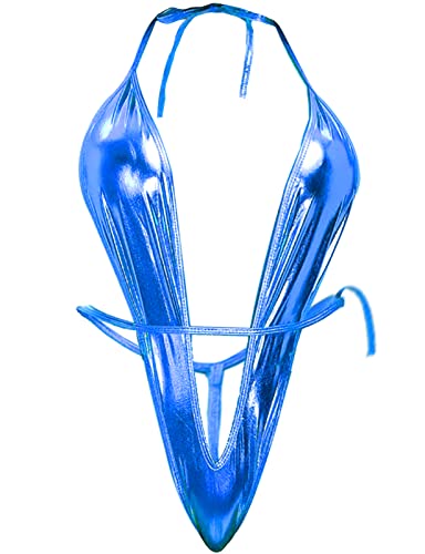 Taube Women Teddy Deep V Halter Lingerie Sleeveless Sling Tops Satin Bodysuit Corset Bodysuit Top - Lightblue