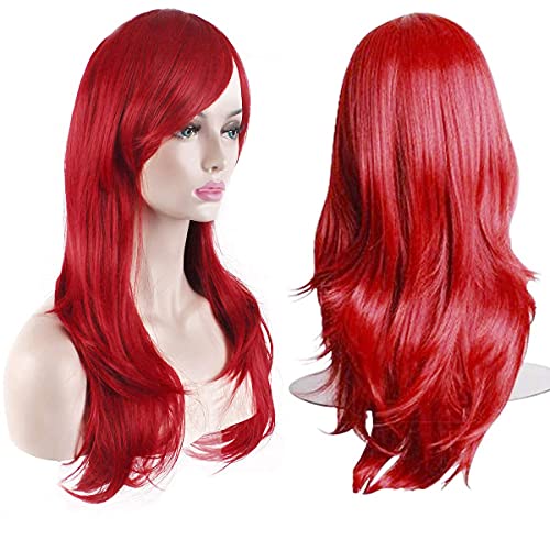 Akstore 28" 70cm Fashion Wigs Long Wavy Curly Hair Cosplay Wig & Wig Cap (Red) - Red