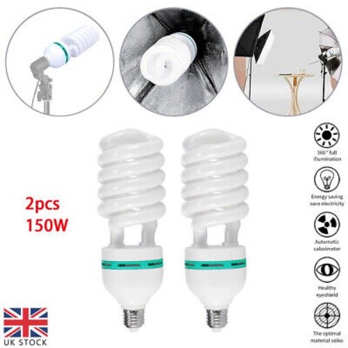 Spiral Light Bulb x2 150W Daylight 5500K E27 Photography Studio Photo Video Lamp  | eBay