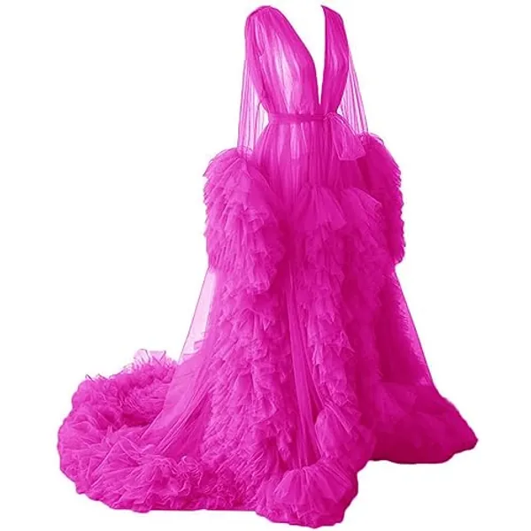 BATHGOWN Sexy Illusion Long Lingerie Tulle Robe Nightgown Bathrobe Sleepwear Bridal Robe Wedding Scarf