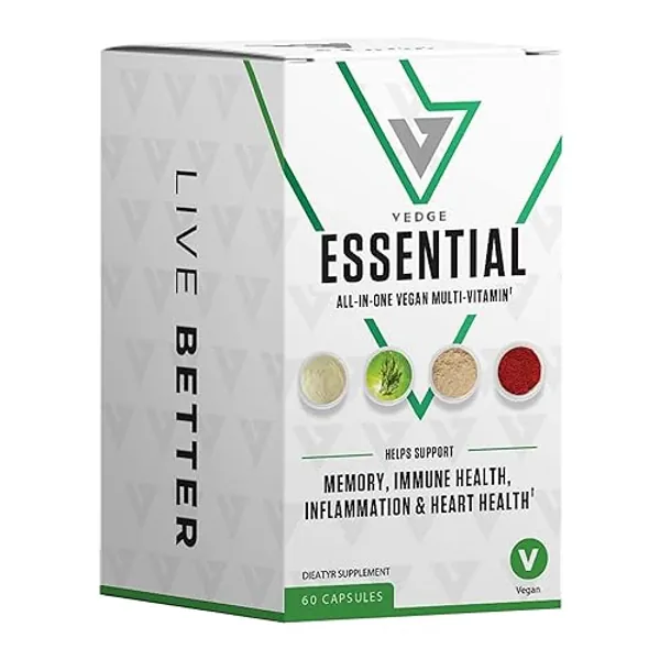 vedge Vegan Omega 3 - Daily Multivitamin Contains Vitamin D, Vitamin B12, Algal Oil for Vegan EPA &amp; DHA - Natural Vitamins, Minerals - 30 Day Supply Nutrition Essential