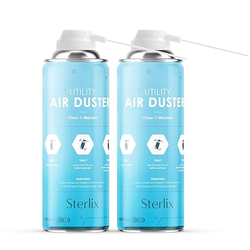 Sterlix Air Duster Can Compressed Air Spray Can Dust Cleaner PC, Keyboard, Electronic Devices & Car Cleaning Protect, 2 x 400ml, Packaging May Vary - 2