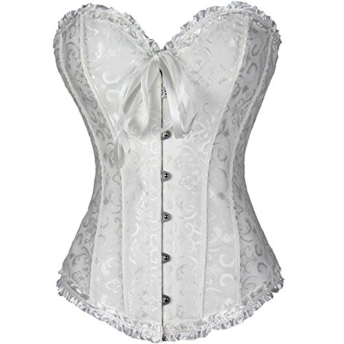 PhilaeEC Women's Bridal Lingerie Lace up Satin Boned Corset + G-string - S - White