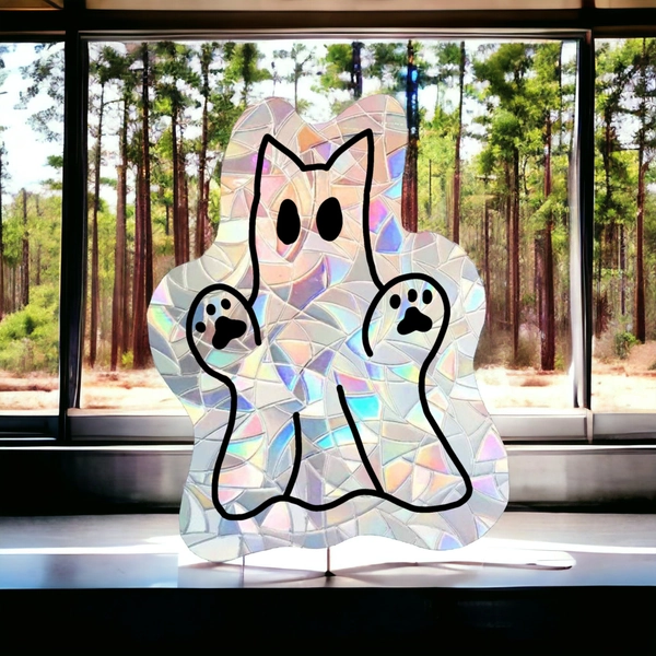 Ghost Cat Kitty Rainbow window cling sticker suncatcher