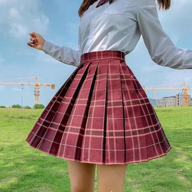 Electric Plaid Skirt (17 Colors) - Dark Red & Maroon / XL