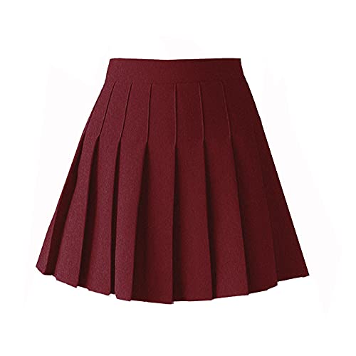 ZHANCHTONG Women's High Waist A-Line Pleated Mini Skirt Short Tennis Skirt - XX-Large - Dark Red