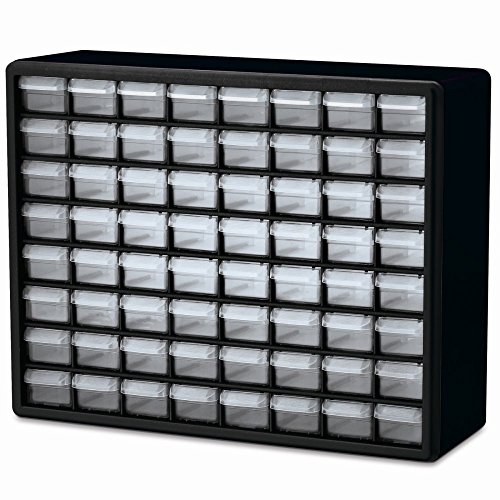Akro-Mils 10764 64-Drawer Plastic Drawer Storage Cabinet for Garage Organization, Lego Storage, Teacher Toolbox, Makeup Organizer, and More, 20-Inch W x 6-Inch D x 16-Inch H, Black - Craft Cabinet