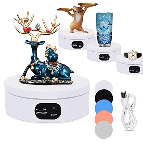 Motorized Rotating Display Stand.360 Degree Automatic Mute Rotating Turntable Stand,Cup Display Turner Stand, Rotating Base for Glitter Tumblers, Photography Products and Shows Record Video 6.29in USB - 6.3x1.97inch