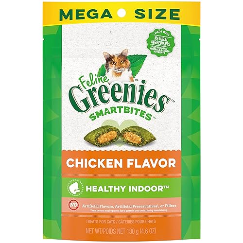 Greenies Feline Smartbites Healthy Indoor Natural Treats for Cats, Chicken Flavor, 4.6 oz. Pouch - Chicken - 4.6 Ounce (Pack of 1)