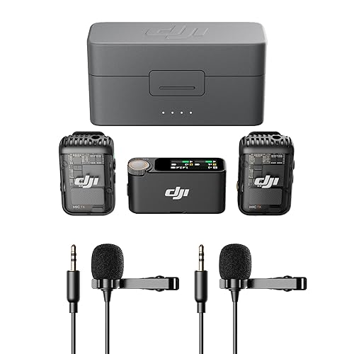DJI Mic 2 - All-In-One Professional Wireless Microphone System - Includes 2 Transmitters, 1 Receiver with Charging Case and Two Condenser Lavalier Microphones - Bluetooth recording, iPhone, Android