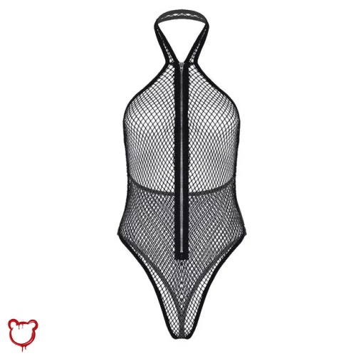 Goth Fishnet Bodysuit - Black & Transparent - Black / M
