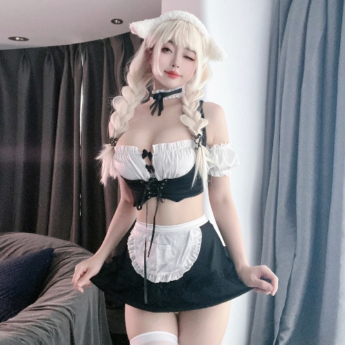 Anime Maid Cosplay Outfit - - Black / S