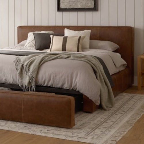 Cigar King Leather Storage Bed - Rawhide Brown | Article