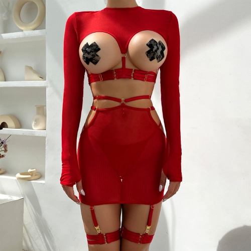 Strappy Cupless Outfit Set:  Mini - Red / S