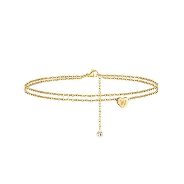 
                            Turandoss Heart Initial Ankle Bracelets for Women, 14K Gold Filled Handmade Dainty Layered Anklet Letter Initial Heart Ankle Bracelets for Women Beach Jewelry Gifts
                        
