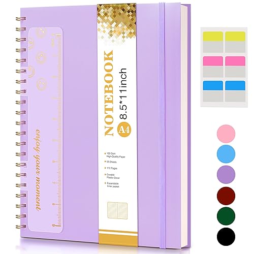 Spiral Notebook Journal 8.5” x 11”, A4 Large Notebooks for Women Men, College Ruled Lined Journal, 100 GSM Paper, Hardcover Spiral Bound Journals for Work School Writing Note Taking Business, Purple - Purple - Line