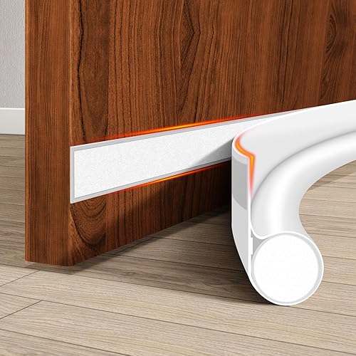 HomeProtect Under Door Draft Stopper 36 Inch - Adjustable Weather Stripping Reduce Cold Air, Dust, Odor, Soundproof Door Blocker for Bottom of Door Suitable for Interior/Exterior Doors, White - 36" - White