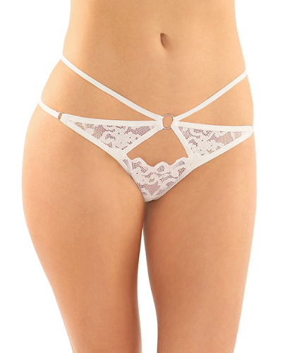 Jasmine Strappy Lace Thong W/front Keyhole Cut Out - White / Small/Medium