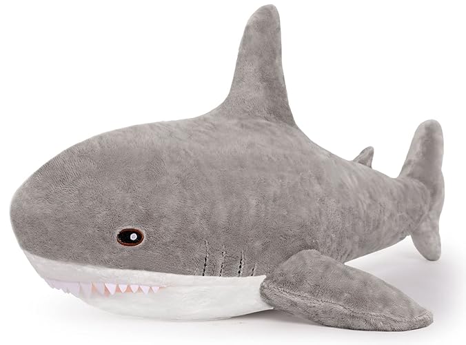 MorisMos Shark Pillow Giant Stuffed Shark, Baby Shark Plush Toy Shark Toys, Big Shark Stuffed Animal, Gray, 40in - XX-Large - Gray