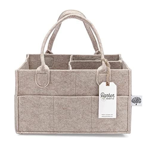 Parker Baby Diaper Caddy - Nursery Storage Bin and Car Organizer for Diapers and Baby Wipes - Grey - Regular - Oatmeal