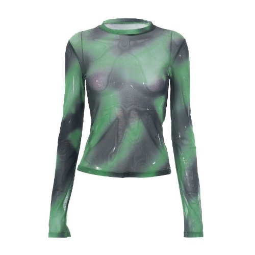 'Emerald' Green Mesh Tie Dye Pattern Top - Green / S / China