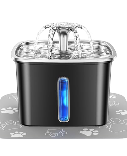 Veken Innovation Award Winner Stainless Steel Cat Water Fountain, 95oz/2.8L Automatic Pet Fountain Dog Water Dispenser with Replacement Filters & Silicone Mat for Cats, Dogs (Space Black) - Space Black