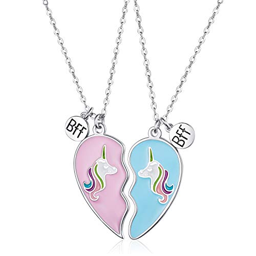 2 Pieces Half Heart BFF Necklace Friend Necklace for Friendship Birthday Gifts - Unicorn Style