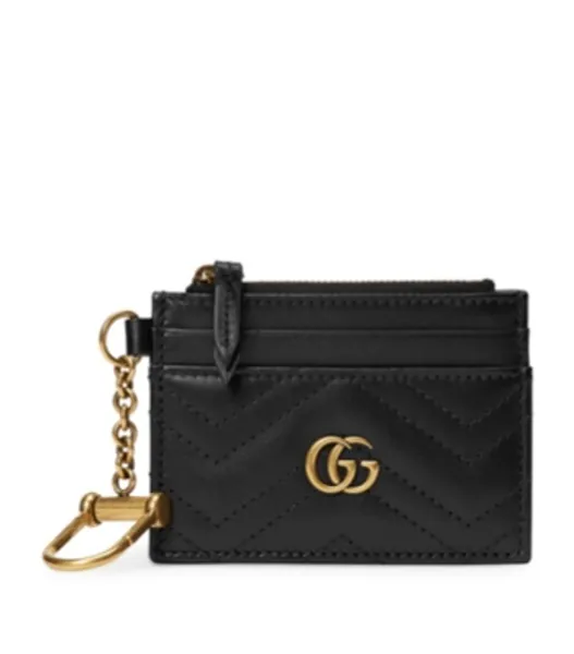 Gucci black Leather GG Marmont Keychain Card Holder  | Harrods UK