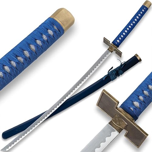 Grimmjow Zanpakuto Sword | 27" Stainless Steel Blade | Blue Cord-Wrapped Handle | Includes Matching Scabbard | 41" Overall Length