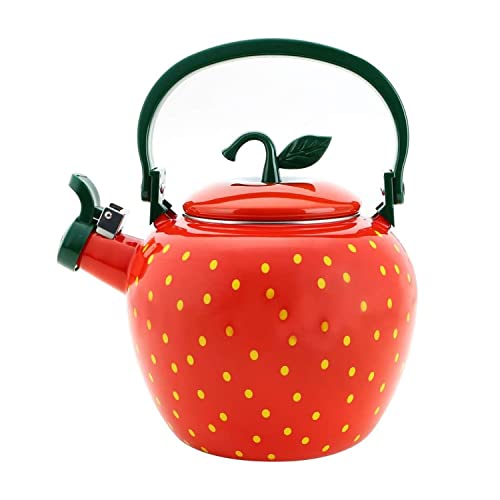 Whistling Tea Kettle for Stove Top Enamel on Steel Teakettle, Supreme Housewares Strawberry Fruit Decor Teapot Water Kettle Cute Kitchen Accessories Teteras (2.3 Quart, Strawberry) - 2.3 Quart - Strawberry