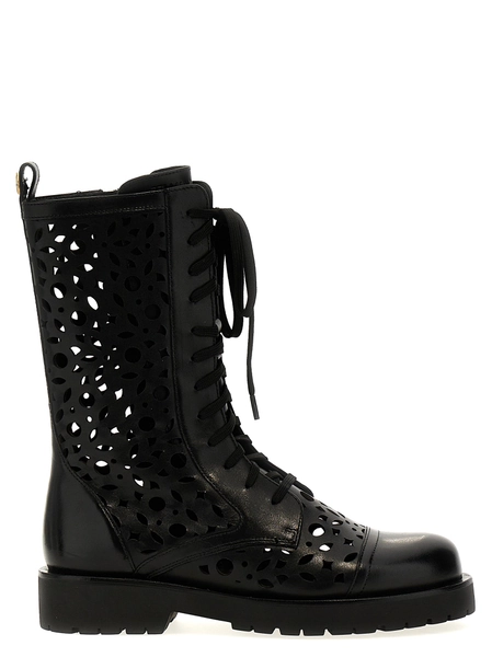 Openwork Leather Combat Boots Boots, Ankle Boots Black