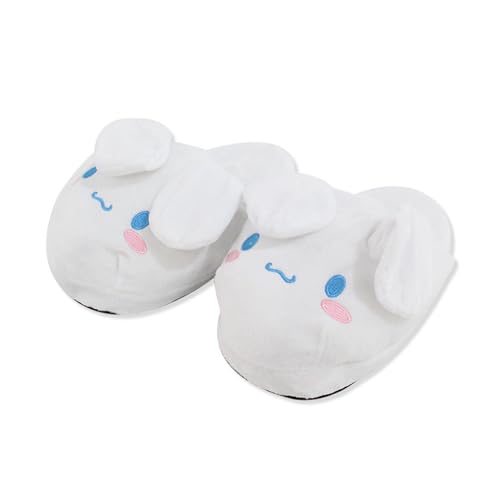 PANDENG Cute Women's Fuzzy Slippers with Moving Ear,Kawaii Warm Indoor Slippers Christmas Slippers Gifts - 7.5-10.5 Women/6.5-9.5 Men - White, Spring and Summer