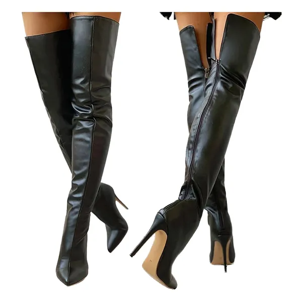 Women Leather Over The Knee Thigh High Boots,Sexy Pointed Toe Stiletto High-Heeled Thigh High Boots with Back Zipper Fall Winter Patent Leather Over The Knee Boots