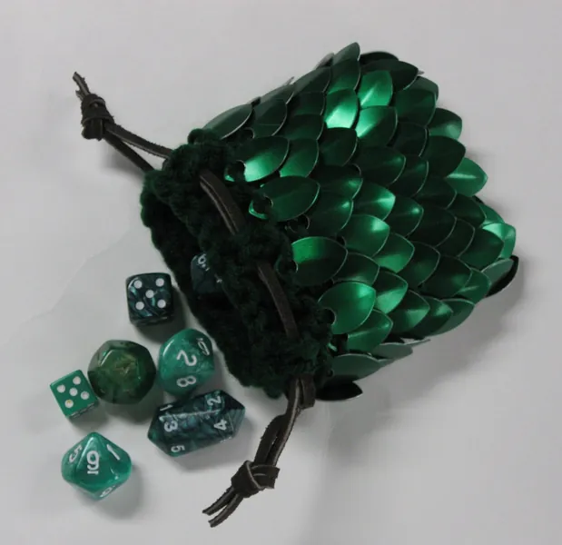 Scalemail Dice Bag Dragonhide Knitted Armor  Elven Ranger small size