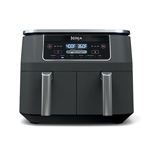 Ninja Foodi 6-in-1 8-qt. (7.6L) 2-Basket Air Fryer DualZone Technology, Match Cook & Smart Finish to Roast, Broil, Dehydrate & More for Quick, Easy Meals, Slate Grey (DZ201C) Canadian Version - 8 Quart 6-in-1