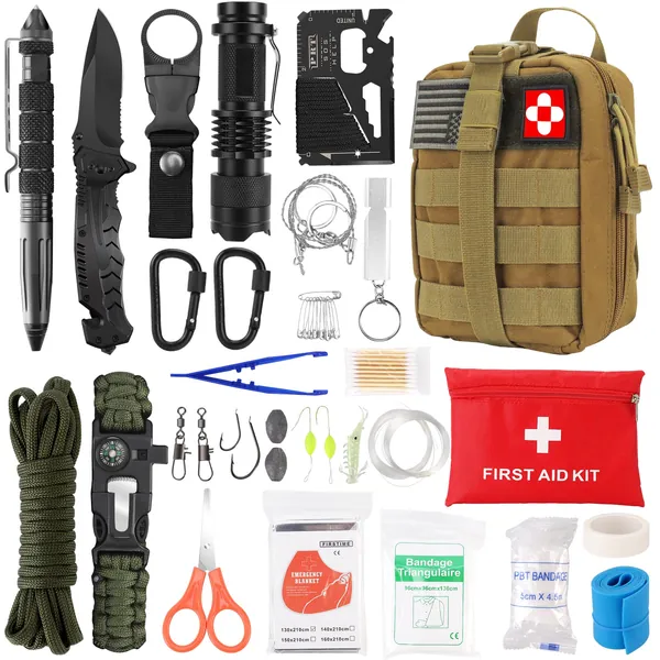 Survival Kit 72 in 1, Gifts for Men, Professional Survival Gear Equipment Tools First Aid Supplies for SOS Emergency Tactical Hiking Hunting Disaster Camping Adventures
