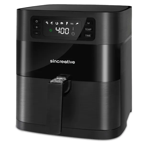 Air Fryer XL, 5.8 QT Hot Air Fryer Oven to Grill Bake Roast, 7-in-1 Large Family Size Airfryer with Digital Touch Screen, Non-Stick Basket and Recipe Book | Stainless Steel ETL/UL Cert, Black