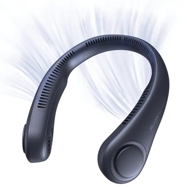 JISULIFE Portable Neck Fan, Hands Free Bladeless Fan, 4000 mAh Battery Operated Wearable Personal Fan, Leafless, Rechargeable, Headphone Design, USB Powered Desk Fan,3 Speeds-Dark Blue