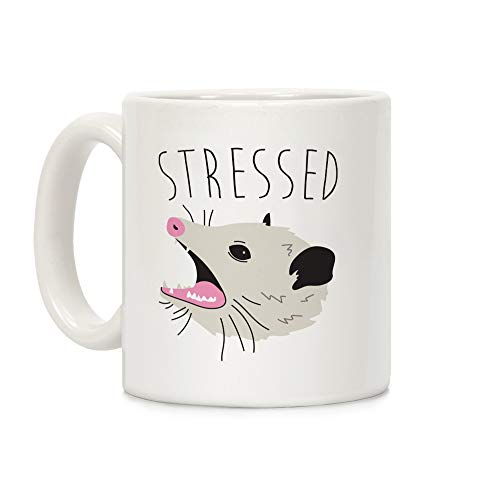 LookHUMAN Stressed Possum Coffee Mug - Funny Coffee Mugs Adult Humor, Double-Sided Print Ceramic Coffee Cups as Opossum Gifts, Novelty Coffee Mugs for Women & Men, Unique Coffee Cup, 11oz
