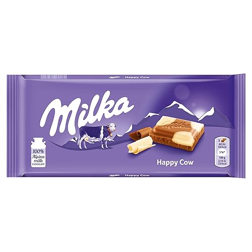 Milka Happy Cows Milk and White Chocolate Bar, 100g - Chocolate Bar Cow Pattern - 100 g (Pack of 1)