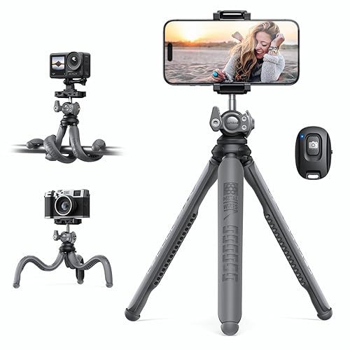 Lamicall Mobile Phone Tripod, Flexible Camera Tripod - Mini Cellphone Tripod Stand Holder, 360° Rotating Travel Smartphone Tripod Mount for Live Streaming, Cellphone, Camera - Grey - Grey