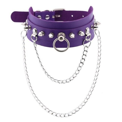 Black Spiked O'Ring Chain Choker by Darkness' Alt Goth - Purple