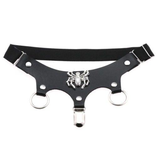 Spider Double Ring Leather Garter - Black