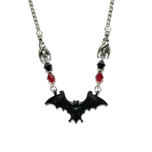 Gothic Bat Pendant Necklace - Black