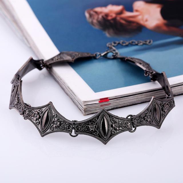 Gothic Geometric Design Collar Necklace - Gun Black