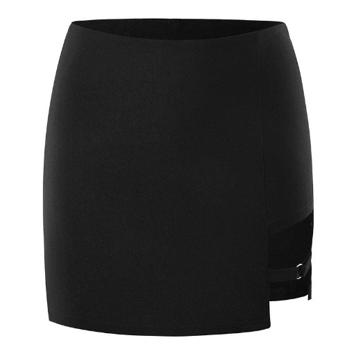 Cutout Black Skirt with Siren O-Ring Design - black / M