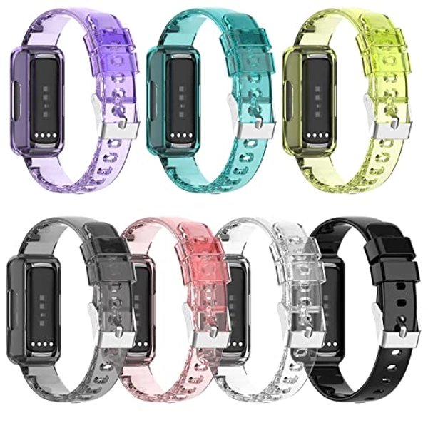 TenCloud 7 Pack Band with Case Compatible with Fitbit Inspire 3 Smartwatch Soft TPU Cute Jelly Watch Strap Replacement for Fitbit Inspire 3(Not for Inspire 2/Inspire HR/Inspire)