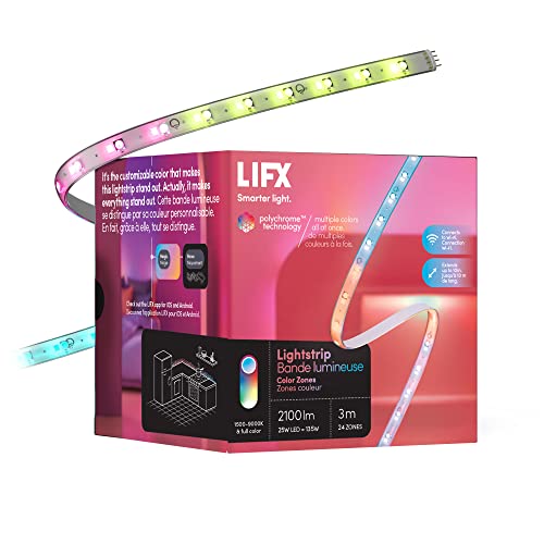 LIFX Lightstrip Color Zones, Wi-Fi Smart LED Light Strip, Full Color with Polychrome Technology™, No Bridge Required, Compatible with Alexa, Hey Google, HomeKit and Siri, 120" Kit - 120" Kit